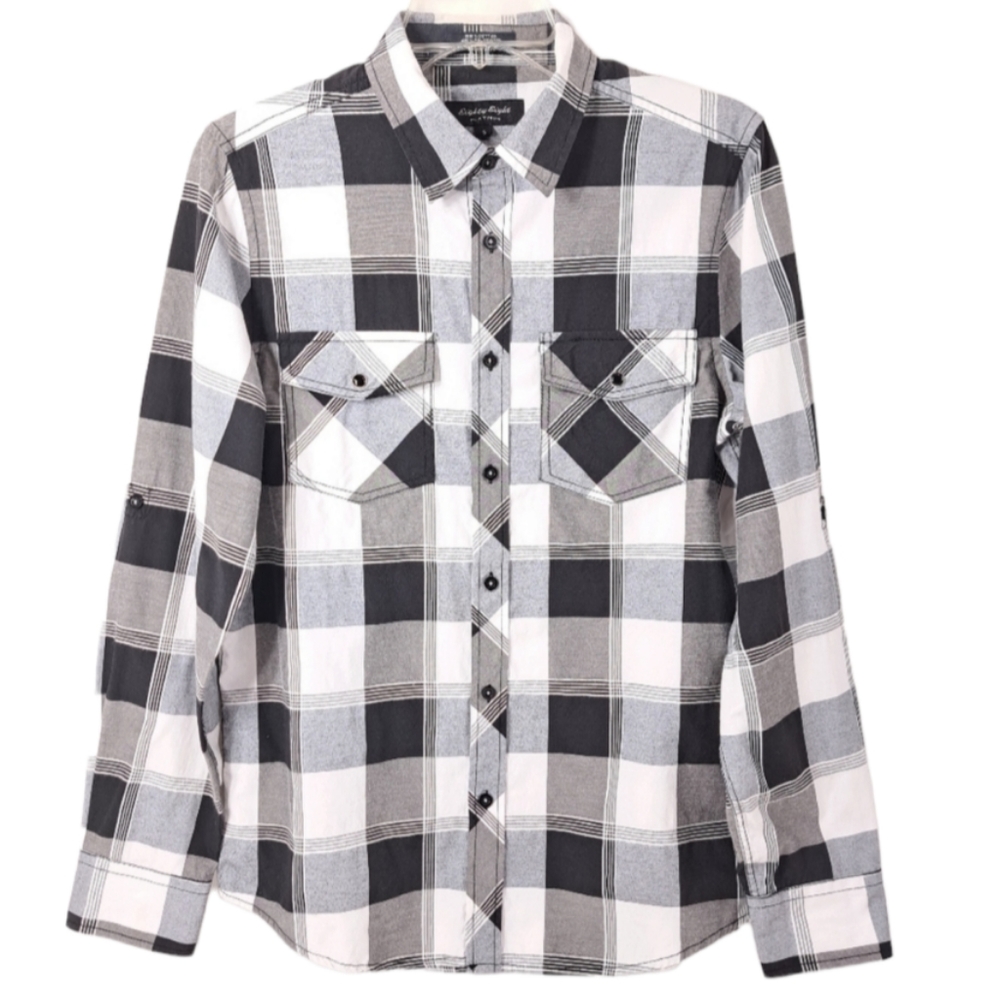 Eighty Eight Boys Black & White Button-Dow Collard Plaid Shirt‎ Size S